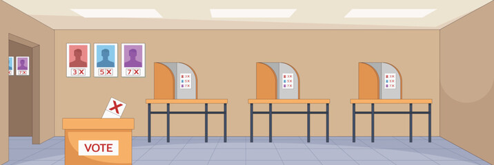 Cute and nice design of Polling station with furniture and interior objects vector design