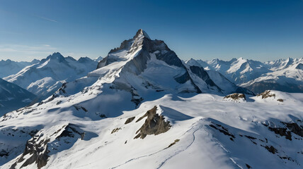 Snow-covered mountains of the Swiss Alps with a clear blue sky, ultra HD, realistic details