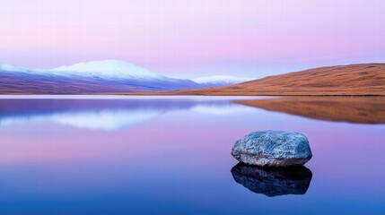 Purple Landscapes A purple hued lake reflecting the surrounding landscape, serene and peaceful.