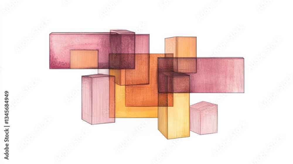 Poster Dynamic interplay of minimalist pencil strokes in warm tones creating a harmonious abstract composition