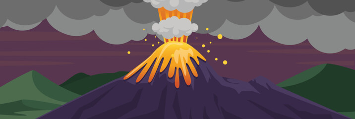 Cute and nice design of Volcano and interior objects vector design