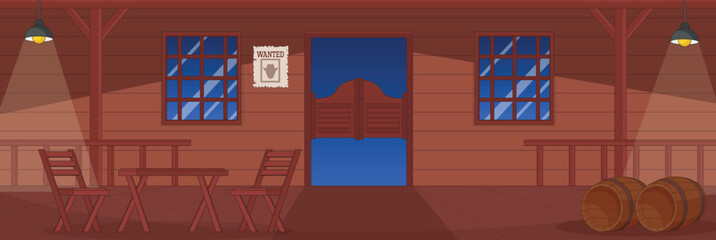 Cute and nice design of Western saloon with furniture and interior objects vector design
