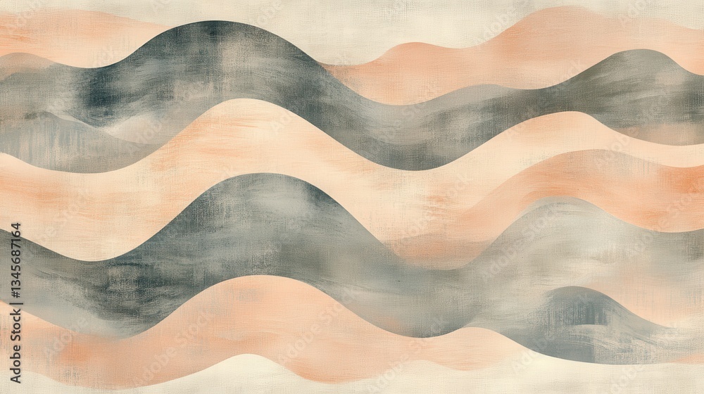 Poster Elegant overlapping pencil strokes create a soft wave pattern in pastel tones on a textured background for a modern art piece