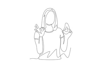 Woman holding avocado fruit. Vegetarian concept one-line drawing