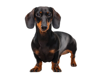 Cute dachshund dog standing isolated on a white background.