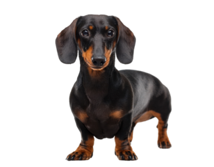 Cute dachshund dog standing isolated on a white background.