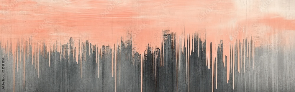 Poster Elegant gradient of pencil strokes creating natural tones and textures in soft peach and deep gray hues at sunset