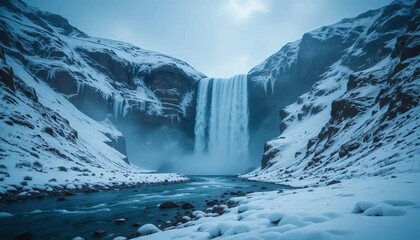 Icelandic Waterfall Winter Wonderland