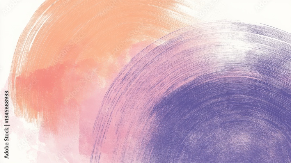 Aufkleber Elegant circular pencil strokes transition between soft orange and purple hues in a tranquil artistic expression