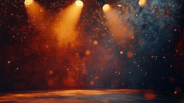 stage backdrop illuminated by radiant spotlights enhancing textured space ideal for captivating performances and theatrical presentations