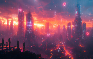 Immersive Global Networking Hub with Cyberpunk Futuristic Design  