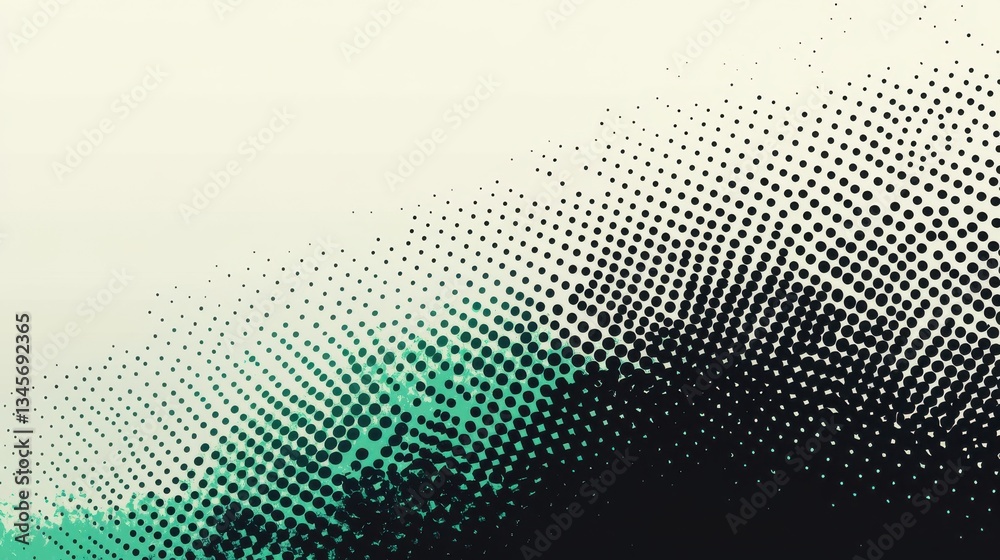Poster bold black halftone dots create a unique gradient effect transitioning to a deep background