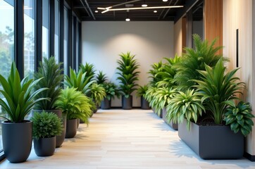 Fototapeta premium Lush greenery in a modern room, creating a calming atmosphere