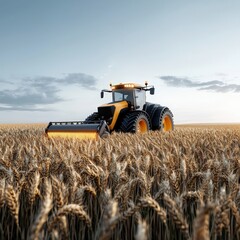 Obraz premium Modern Tractor Working in Expansive Wheat Field During Sunset