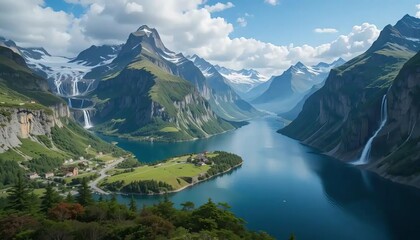Norway Fjords Waterfalls Mountains