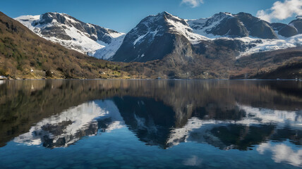 A stunning Norwegian fjord with crystal-clear reflections, ultra HD, breathtaking scenery