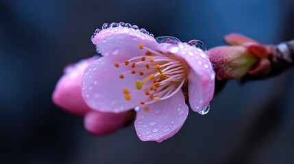 Delicate Pink Blossom with Dew Drops