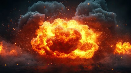 An abstract illustration of an explosion, with smoke and fire, suitable for military or disaster-themed advertisements.