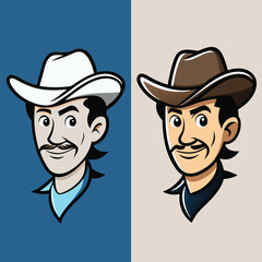 Cowboy Man Head Vector: Rugged Character Illustration in Black & Color