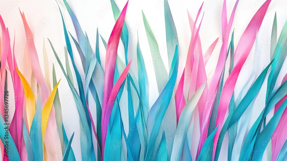 Poster Vivid display of multicolored grass blades creating a lively and vibrant atmosphere in a creative space