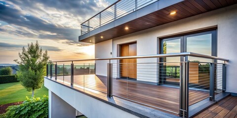 Fototapeta premium Modern Balcony Railing Designs for House Front - Elegant Exterior Home Improvement Ideas