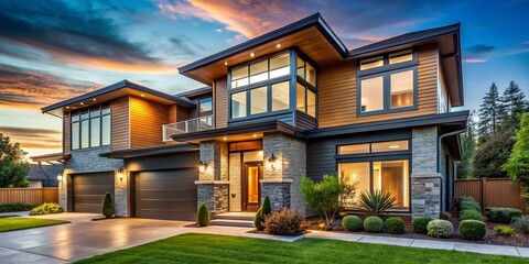 Fototapeta premium Modern Home Exterior with Stylish Fiber Cement Siding and Clean Lines