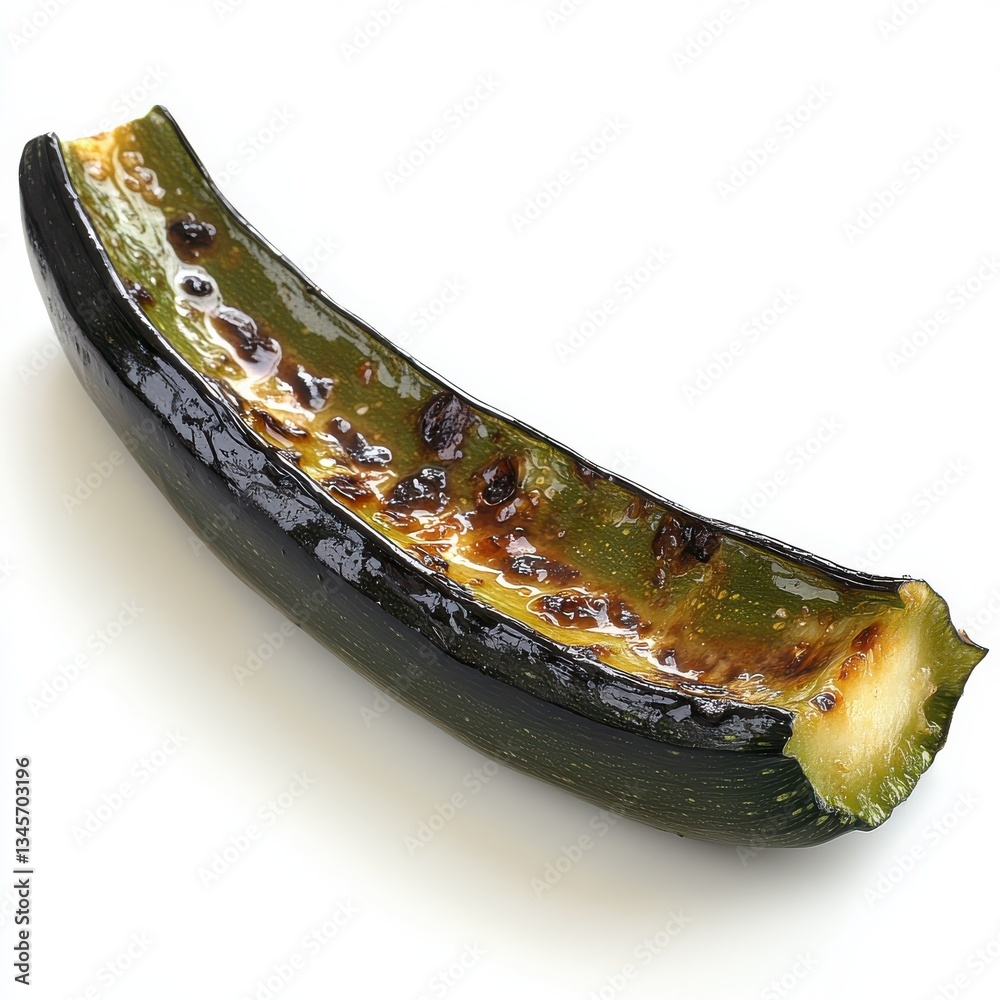 Poster Roasted zucchini wedge with charred edges displayed on a light background for culinary presentation