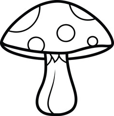 A black and white drawing of a mushroom with white dots
