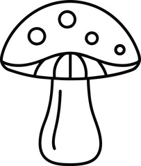 A black and white drawing of a mushroom with white dots
