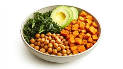 Vegan Buddha Bowl with Roasted Chickpeas and Avocado Slices