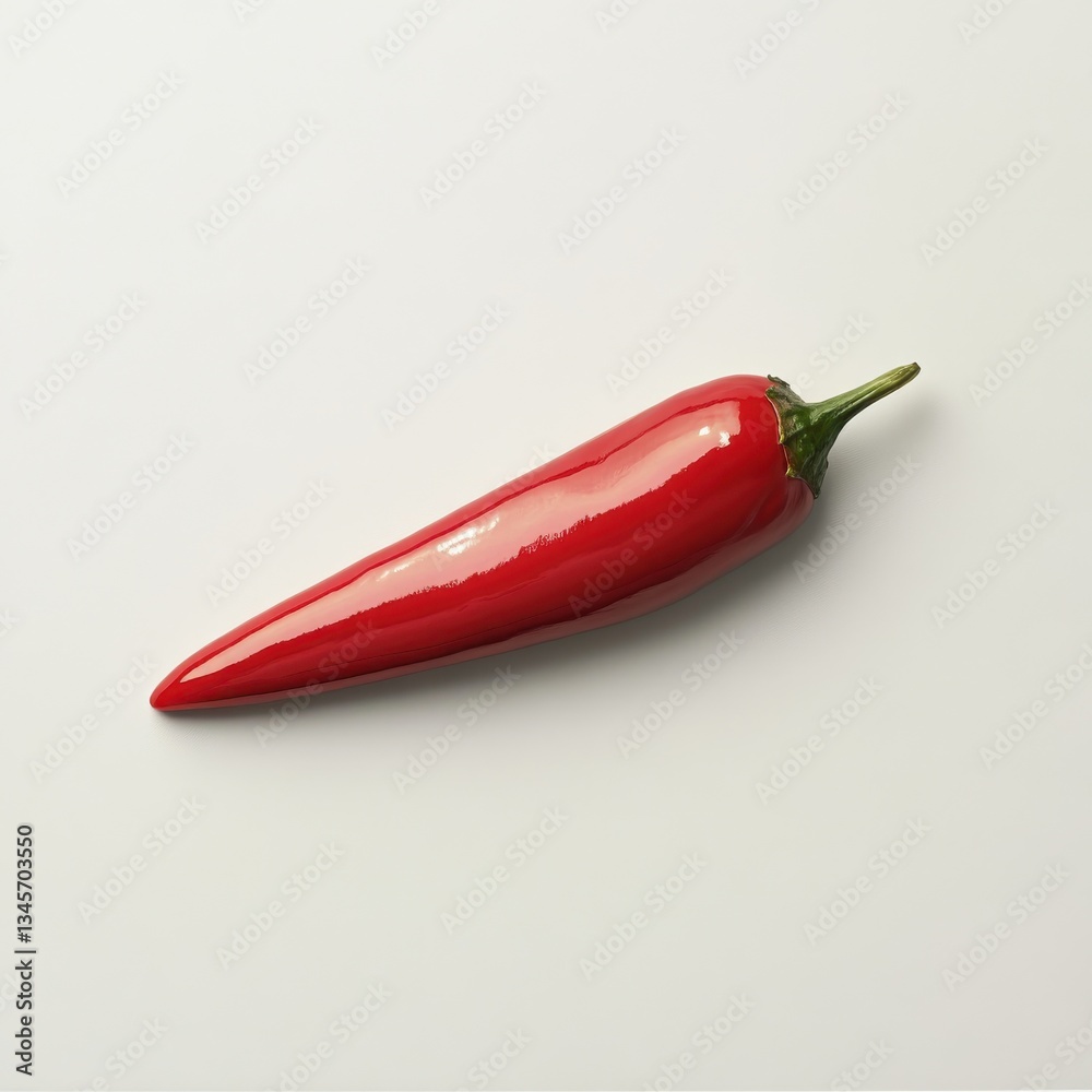 Poster glossy red chili pepper placed on a neutral surface highlighting its vibrant color and smooth textur