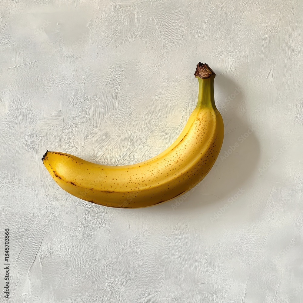 Poster Ripe banana resting on a smooth surface with a subtle texture revealed