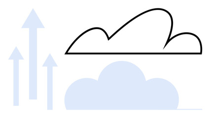 Abstract cloud design with upward blue arrows symbolizing technology growth, connectivity, and progress. Ideal for success, development, networking, business strategy, data, cloud computing flat