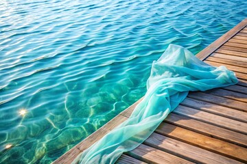 Obraz premium A blue dress is floating in the water near a dock