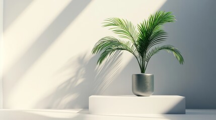 Fototapeta premium Minimalist plant display, sunlit backdrop, modern interior