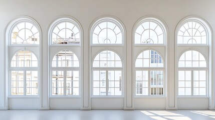 Obraz premium Elegant White Room with Six Arch Windows Offering a Bright and Airy Atmosphere
