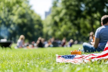 Festive celebration with food and friends in the park on a sunny day