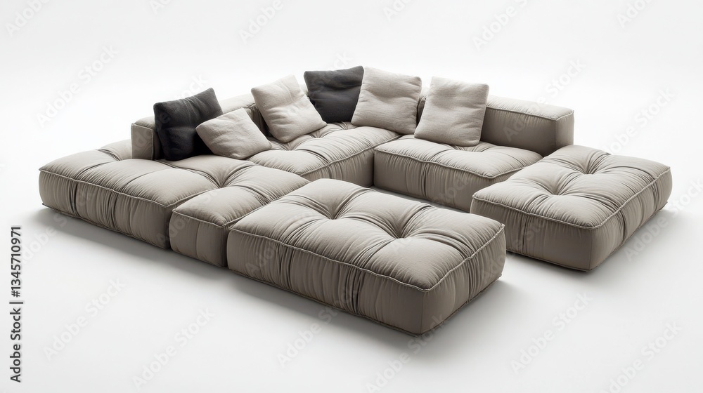 Poster living area featuring a comfortable modular sectional sofa with plush cushions in a modern design