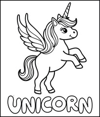 Cute Cartoon Unicorn Coloring Page for Kids