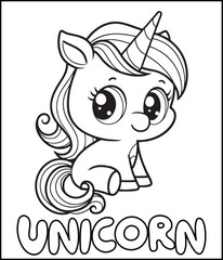 Cute Black and White Unicorn Coloring Page