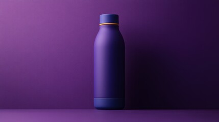 A reusable water bottle with a sleek, rubberized grip, shown on a deep purple background