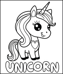 Cute Black and White Unicorn Coloring Page