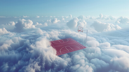 A basketball court floating in the clouds 