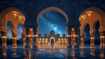 Milky Way over Mosque Courtyard at Night