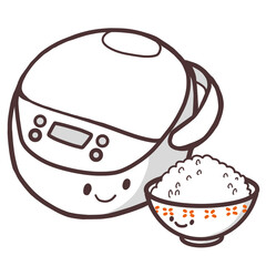 かわいいご飯と炊飯器のイラスト
