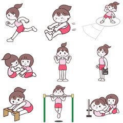 女性体力テストセットイラスト