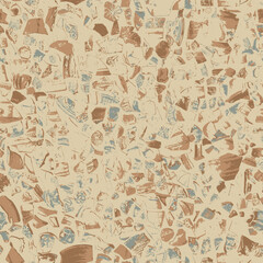 Fototapeta premium vector seamless pattern background or texture with fragments of ancient clay and porcelain plates, cups, amphoras with national folk ornaments. Suitable for decorating fabric, wrapping paper, wallpape