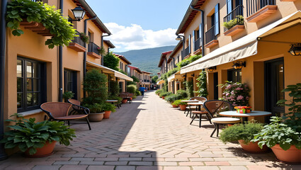 Fototapeta premium Charming village square filled with boutiques
