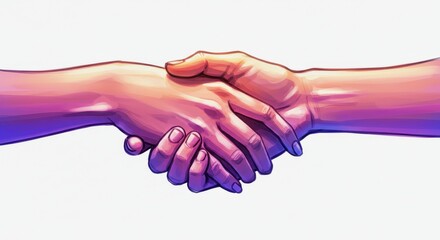 Two hands shaking in a firm handshake. Digital illustration with gradient lighting effect.
