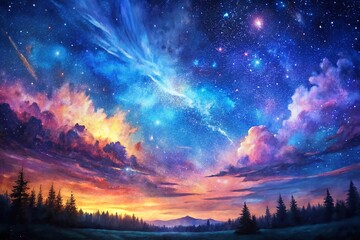 Night Sky Brush Stroke Painting, Artistic Starry Night, Celestial Art,  Dark Blue Night Scene